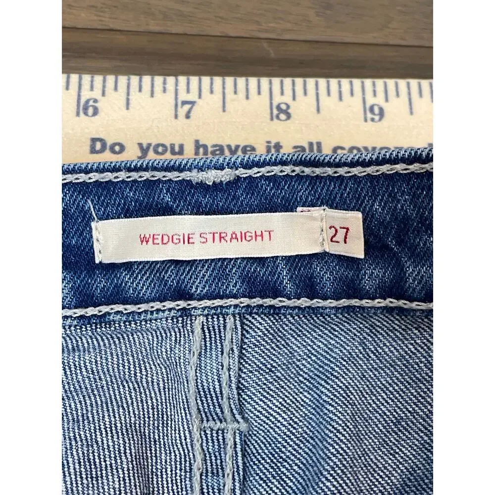 Levi’s Premium Wedgie Straight Cropped High Rise Button Fly Raw Hem Cotton Denim